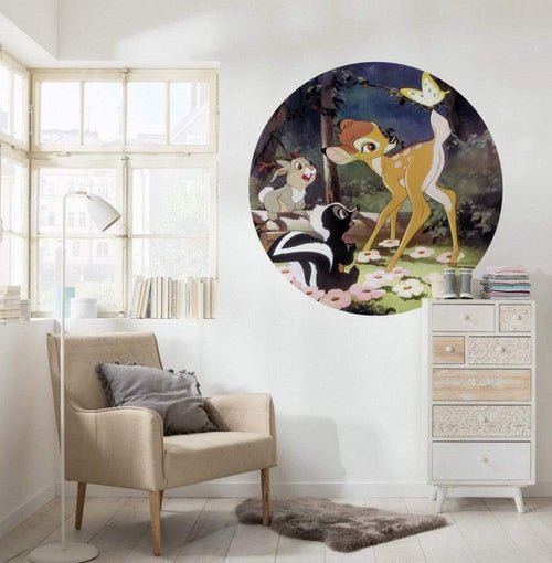 Komar Bambi Butterfly Self Adhesive Wall Mural 125x125cm Round Ambiance | Yourdecoration.com