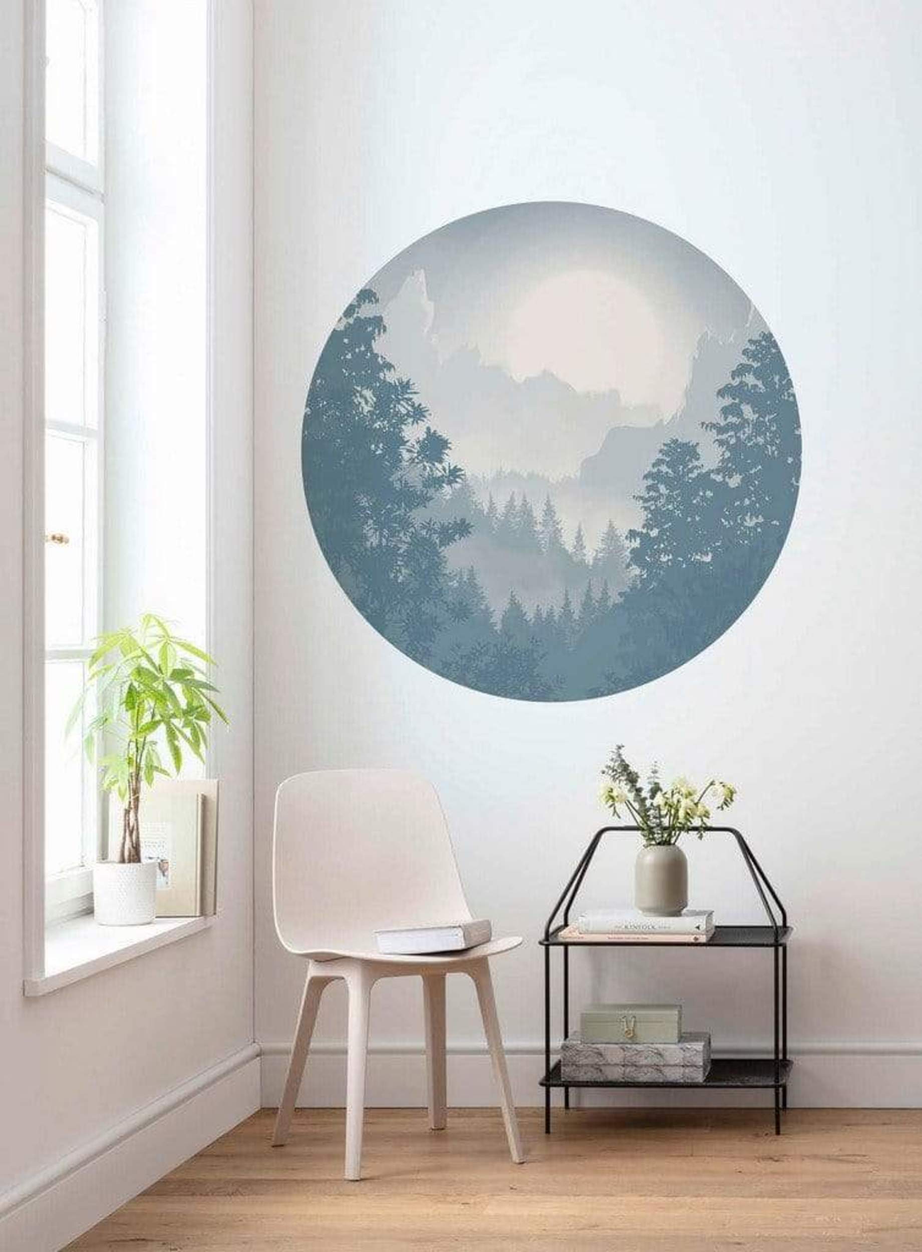 Komar Blue Valley Wall Mural 125x125cm Round Ambiance | Yourdecoration.com