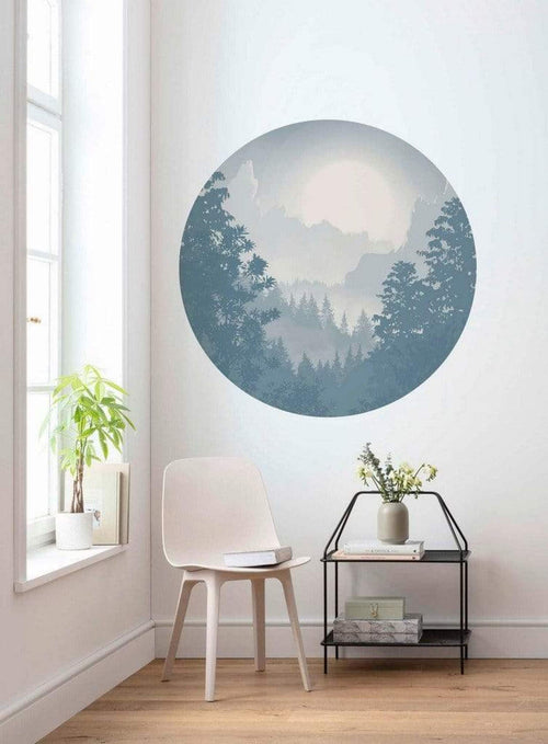 Komar Blue Valley Wall Mural 125x125cm Round Ambiance | Yourdecoration.com