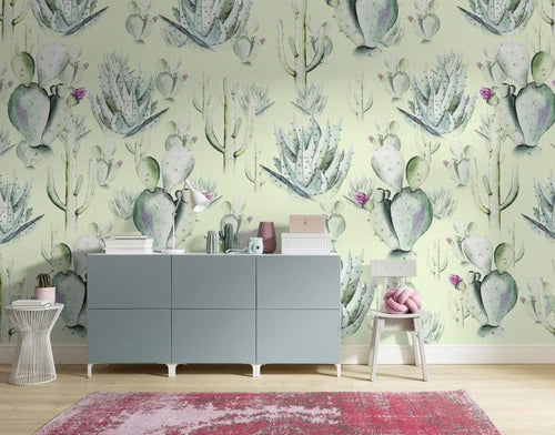 Komar Cactus Green Non Woven Wall Mural 400x250cm 4 Panels Ambiance | Yourdecoration.com