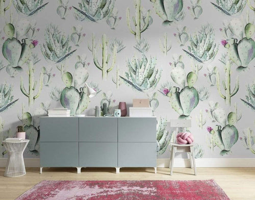 Komar Cactus Grey Non Woven Wall Mural 400x250cm 4 Panels Ambiance | Yourdecoration.com