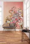 Komar Flamingos and Lillys Non Woven Wall Mural 200x280cm 4 Panels Ambiance | Yourdecoration.com