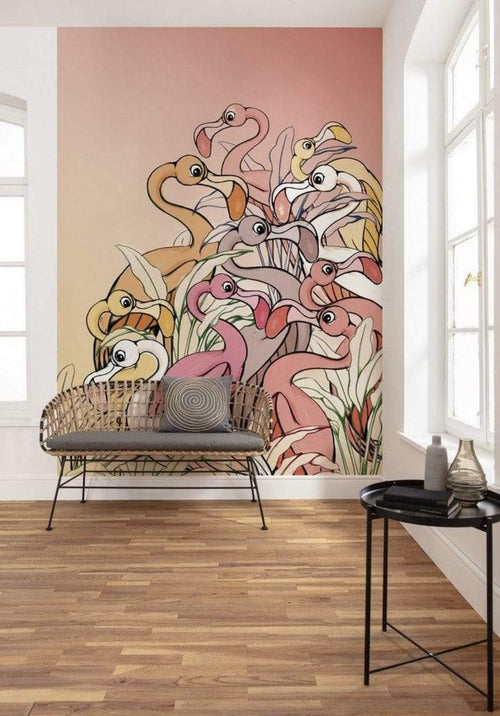 Komar Flamingos and Lillys Non Woven Wall Mural 200x280cm 4 Panels | Yourdecoration.com