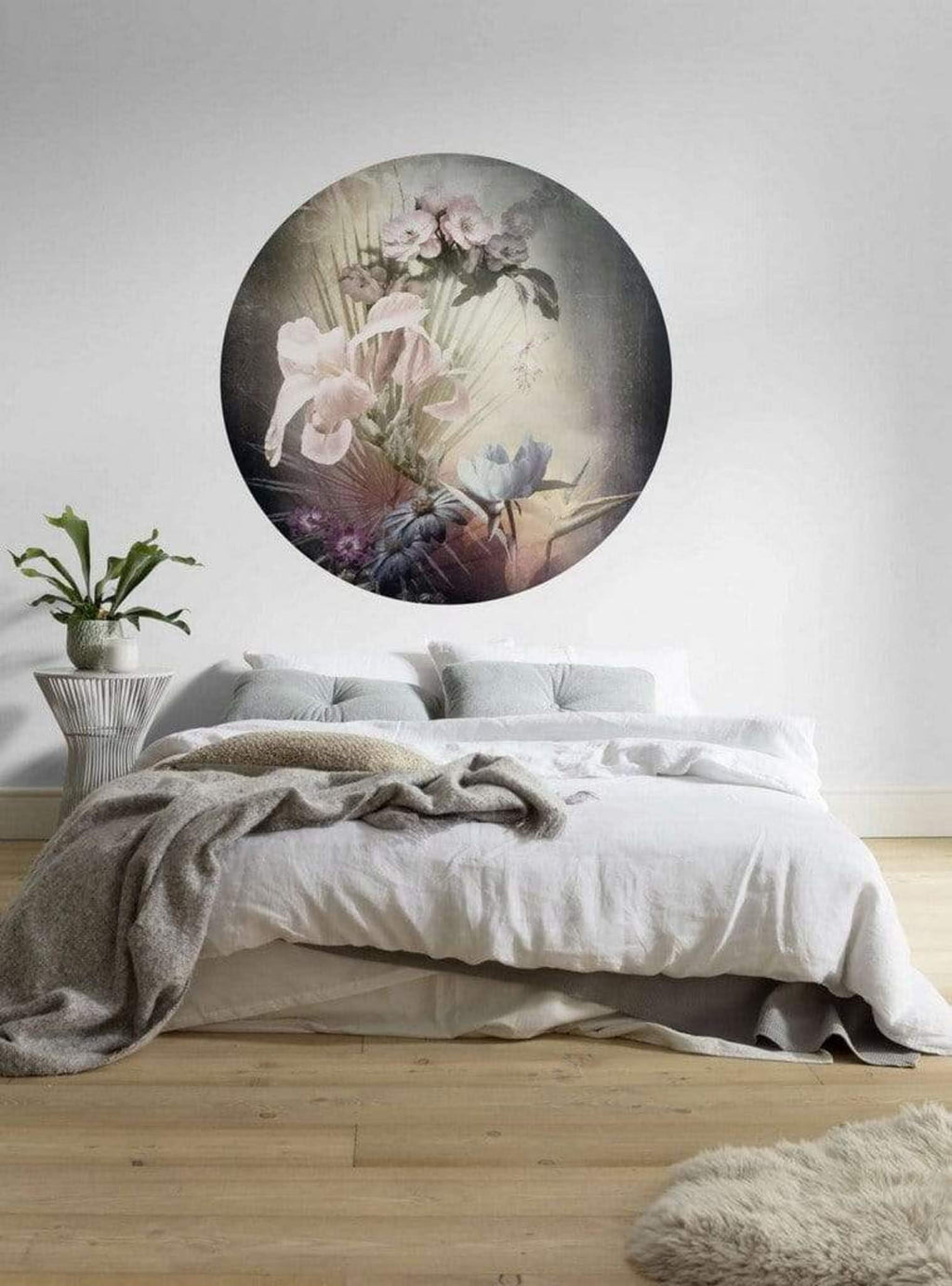 Komar Flemish Flowers Wall Mural 125x125cm Round Ambiance | Yourdecoration.com