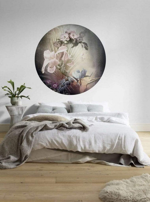 Komar Flemish Flowers Wall Mural 125x125cm Round Ambiance | Yourdecoration.com