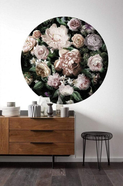 Komar Flower Couture Wall Mural 125x125cm Round Ambiance | Yourdecoration.com