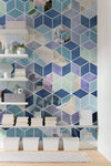 Komar Geometric Blue Non Woven Wall Mural 200x250cm 2 Panels Ambiance | Yourdecoration.com
