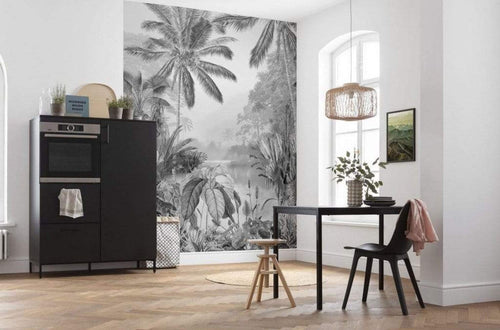 Komar Lac Tropical Black And White Non Woven Wall Mural 200x270cm 2 Panels Ambiance | Yourdecoration.com
