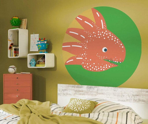 Komar Little Dino Proto Self Adhesive Wall Mural 128x128cm Round Ambiance | Yourdecoration.com