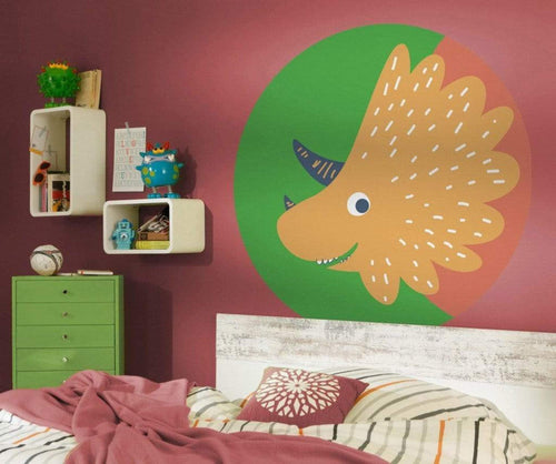 Komar Little Dino Trice Self Adhesive Wall Mural 125x125cm Round Ambiance | Yourdecoration.com
