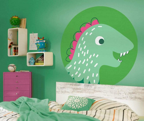 Komar Little Dino Tyranno Self Adhesive Wall Mural 125x125cm Round Ambiance | Yourdecoration.com