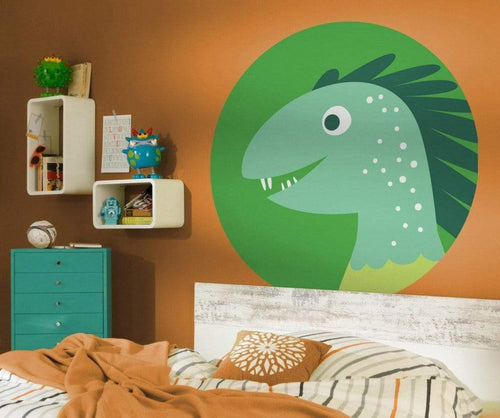 Komar Little Dino Velo Self Adhesive Wall Mural 128x128cm Round Ambiance | Yourdecoration.com