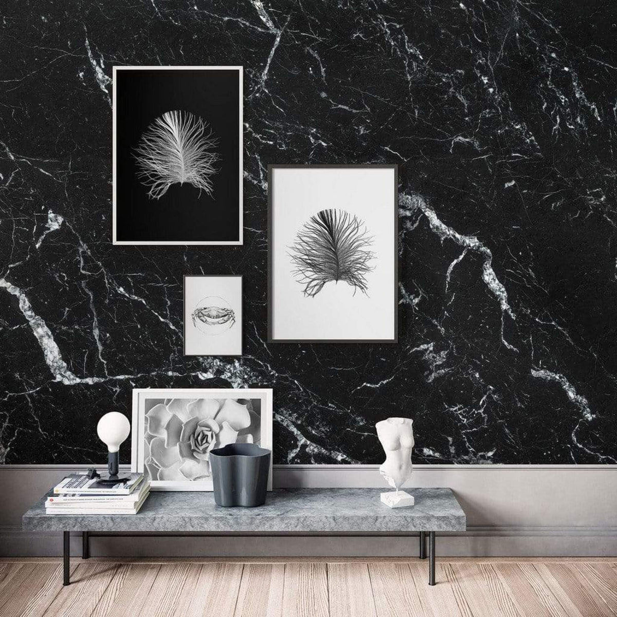 Komar Marble Nero Non Woven Wall Mural 400x250cm 4 Panels Ambiance | Yourdecoration.com