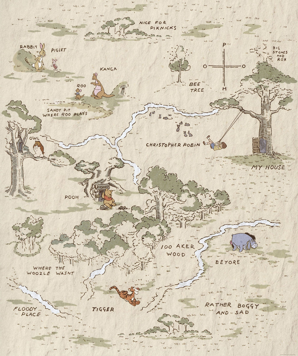 Komar Non Woven Wall Mural Iadx4 042 Winnie The Pooh Map | Yourdecoration.com