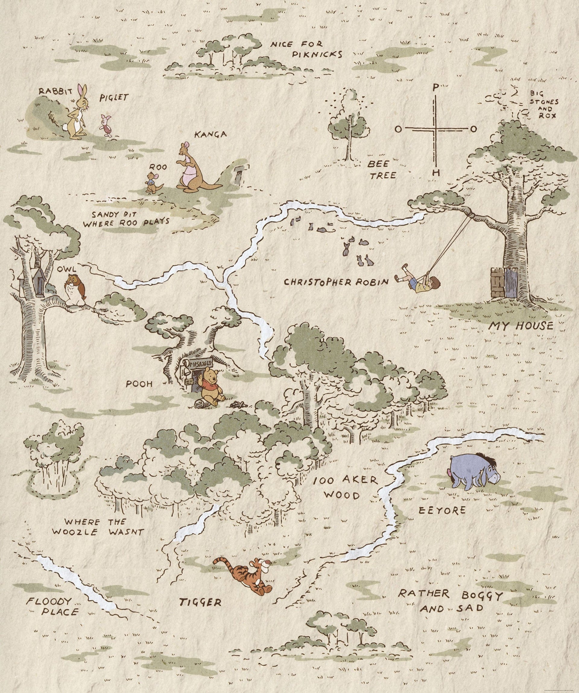 Komar Non Woven Wall Mural Iadx4 042 Winnie The Pooh Map | Yourdecoration.com