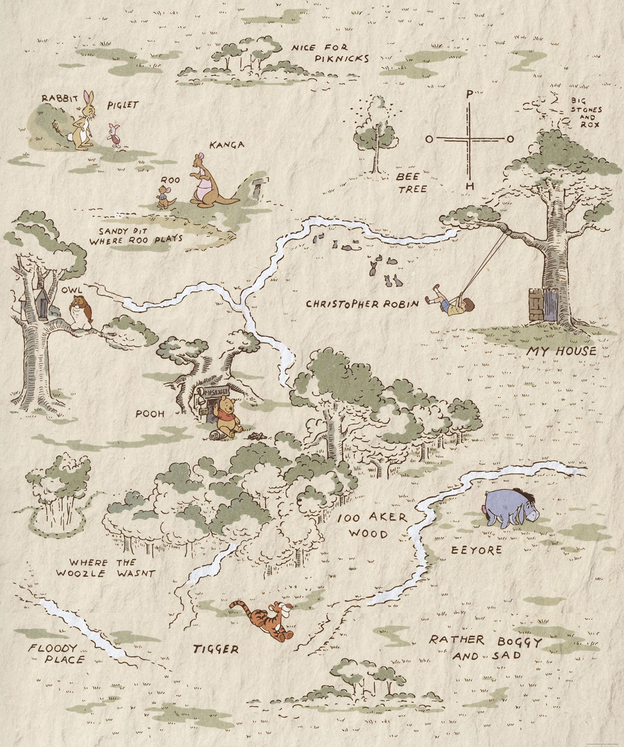Komar Non Woven Wall Mural Iadx4 042 Winnie The Pooh Map | Yourdecoration.com
