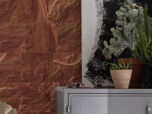 Komar Non Woven Wall Mural Inx8 078 Red Slate Tiles Detail | Yourdecoration.com