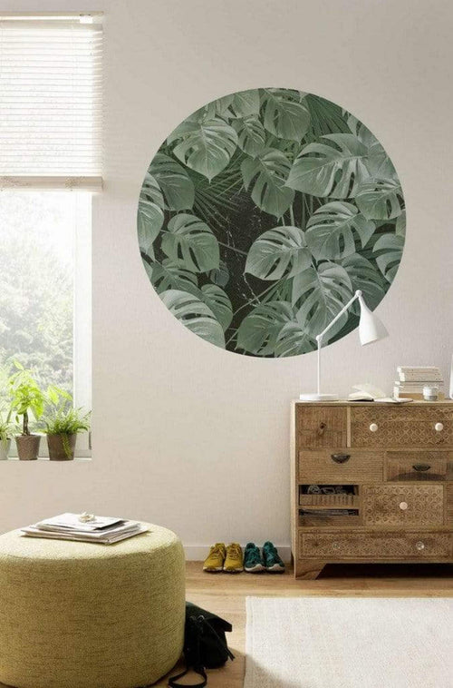 Komar Novel Monstera Wall Mural 125x125cm Round Ambiance | Yourdecoration.com