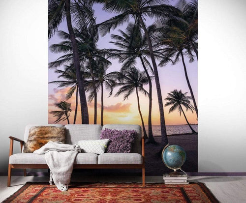 Komar Palmtrees on Beach Non Woven Wall Mural 200x250cm 2 Panels Ambiance | Yourdecoration.com