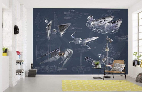 Komar Star Wars Blueprint Dark Non Woven Wall Mural 400x280cm 8 Panels Ambiance | Yourdecoration.com