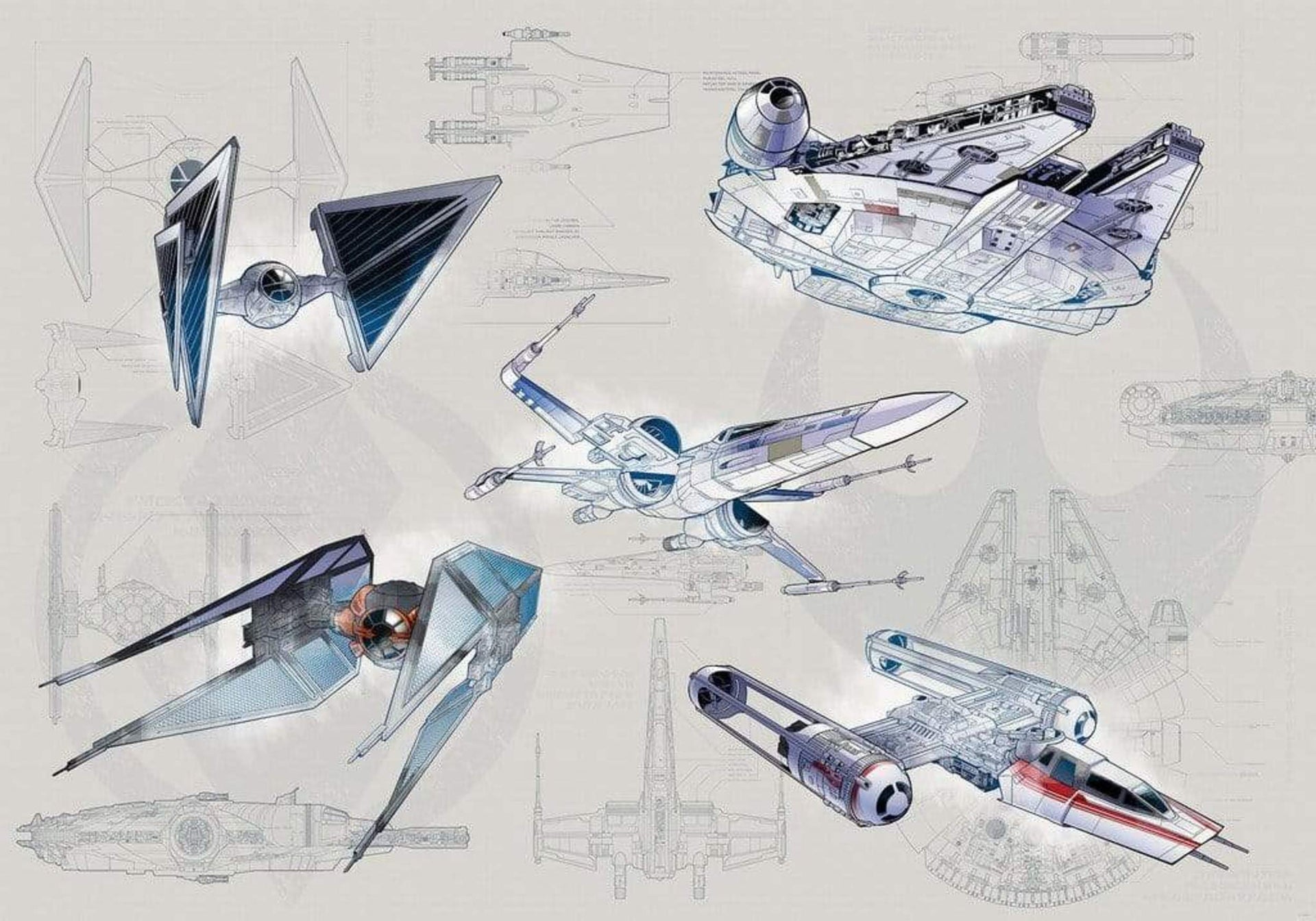 Komar Star Wars Blueprint Light Non Woven Wall Mural 400x280cm 8 Panels | Yourdecoration.com
