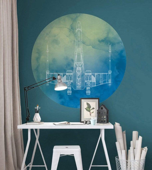 Komar Star Wars X Wing Self Adhesive Wall Mural 128x128cm Round Ambiance | Yourdecoration.com