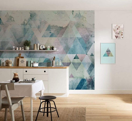 Komar Triangles Blue Non Woven Wall Mural 400x250cm 4 Panels Ambiance | Yourdecoration.com