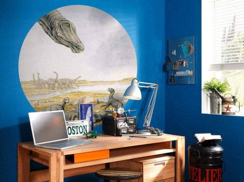 Komar Young Titanosaurs Self Adhesive Wall Mural 125x125cm Round Ambiance | Yourdecoration.com