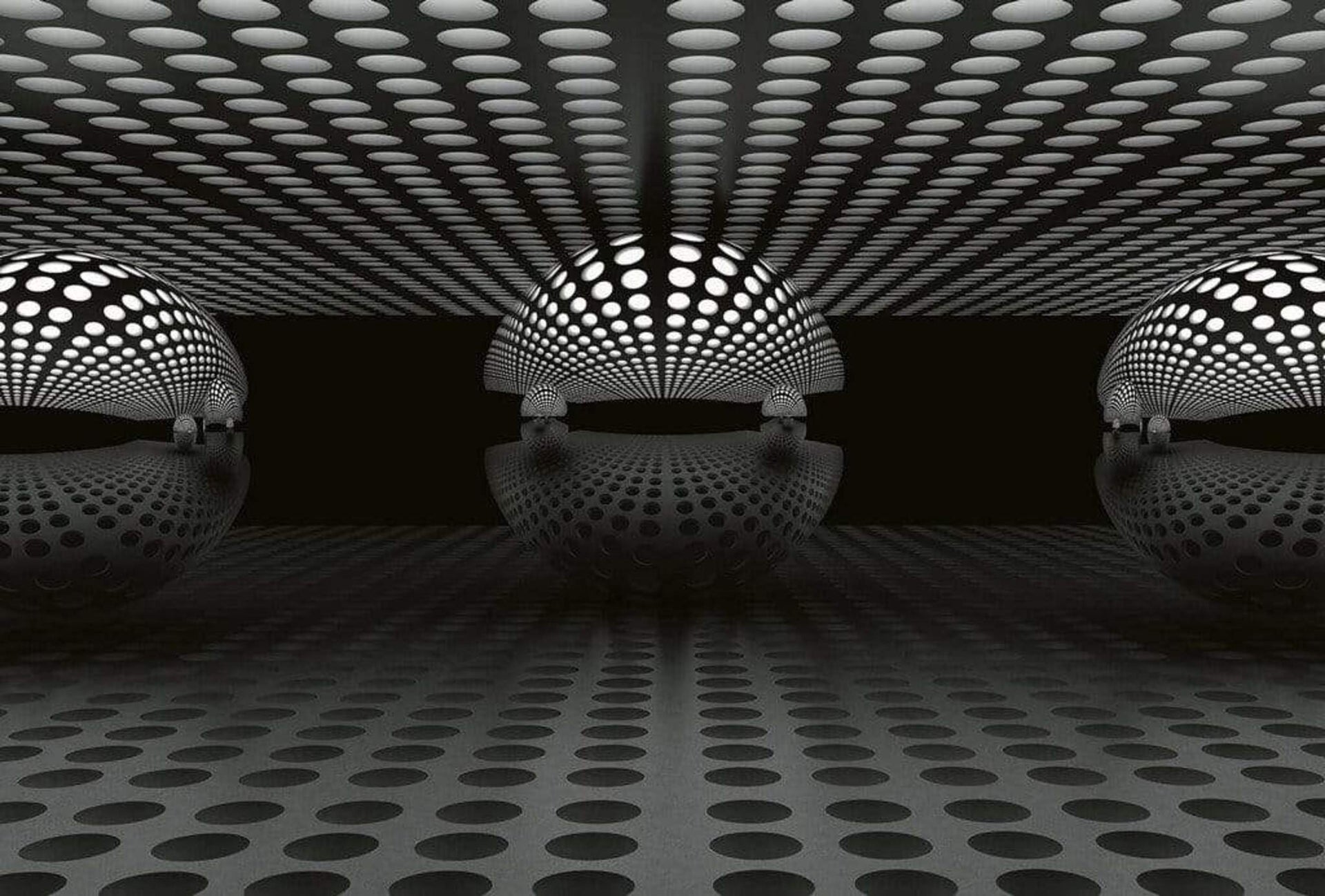 Wizard+Genius 3D Sphere Silver Non Woven Wall Mural 384x260cm 8 Panels | Yourdecoration.com
