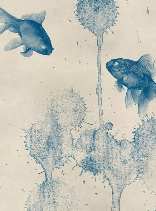 Wizard+Genius Blue Fish Non Woven Wall Mural 192x260cm 4 Panels | Yourdecoration.com