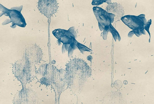 Wizard+Genius Blue Fish Non Woven Wall Mural 384x260cm 8 Panels | Yourdecoration.com