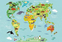 Wizard+Genius Kids World Map Animals Non Woven Wall Mural 384x260cm 8 Panels | Yourdecoration.com