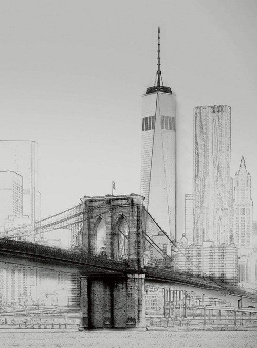 Wizard+Genius New York Art Illustration Black And White Non Woven Wall Mural 192x260cm 4 Panels | Yourdecoration.com