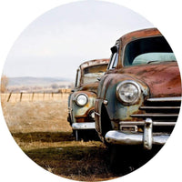 Wizard+Genius Old Rusted Cars Non Woven Wall Mural 140x140cm Round | Yourdecoration.com