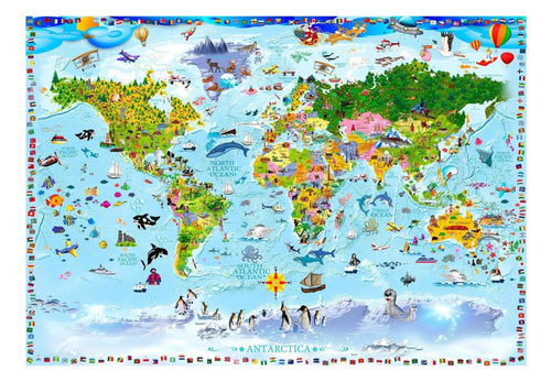 Wall Mural - World Map for Kids 100x70cm - Non-Woven Murals